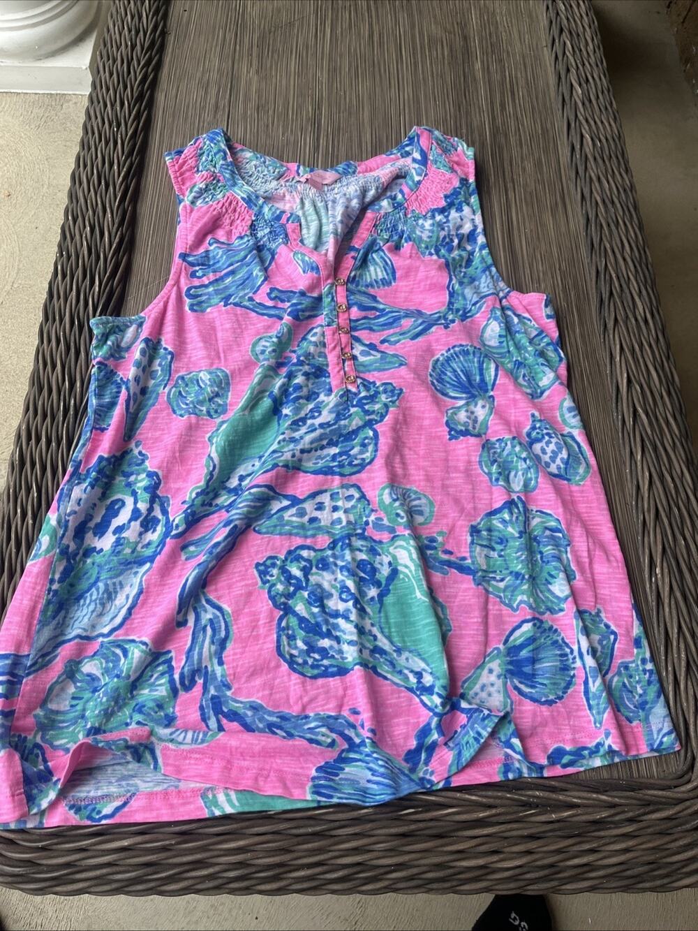Lilly Pulitzer Essie Multicolor V-Neck Woven Tank Top Women's XL